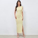 Elegant Milk Silk Dress Sexy Side Slit Design Shoulder Ribbons Perfect for Parties and Events Wh
