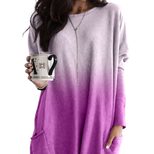 Womens Gradient Color Long Sleeve T Shirt Casual Loose Fit Round Neck Mid Length Winter Wear Who
