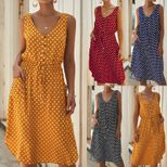 Fashion Womens Dress Polka Dot V Neck Sleeveless Casual Summer Wear Wholesale Available customiz