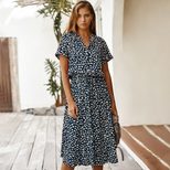 Polka Dot Short Sleeve Dress for Women Shirt Collar Summer Style Available in S to XL Wholesale Supply