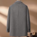 Mens Wool Jacket Thick Double Sided Fabric Stand Collar Insulated with Down Lining Autumn Winter