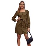 A Line Dress Princess Sleeves Square Neck Belted Elegant Style Autumn Winter Fashion Wholesale A