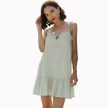 Striped Ruffle Hem Dress Bow Tie Straps Elegant Design Lightweight Fabric Perfect for Summer Eve