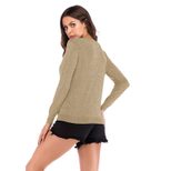 Womens Long Sleeve Knit T Shirt Solid Color Round Neck Casual Style Perfect for Everyday Wear Wh