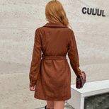 Corduroy Long Sleeve Shirt Dress Button Closure Belted Loose Fit Autumn Winter Casual Wear Whole