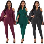V Neck Off Shoulder Jumpsuit for Women Slim Fit Elegant Design Casual Party Wear