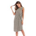 Womens Summer Dress Solid Color Simple Design Knot Detail Midi Length Asymmetrical Hem Perfect f