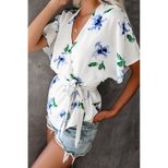 Womens V Neck Printed Short Sleeve T Shirt Loose Fit Wrap Style Summer Fashion Wholesale Availab