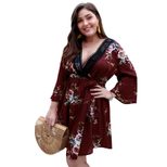 Plus Size Floral Print V Neck Dress Original Designer Spring Summer Collection Perfect for Casua