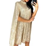 Sequin Evening Dress High Neck Cape Sleeves Elegant Design Perfect for Birthday Parties Wholesal