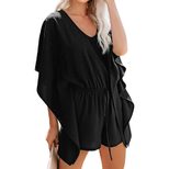 Solid Color Womens Jumpsuit V Neck Short Sleeve High Waist Loose Fit Casual Wear for Summer Whol