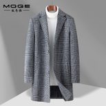 Mens Mid Length Plaid Wool Blend Overcoat Thickened Warm Stylish Perfect for Autumn and Winter W