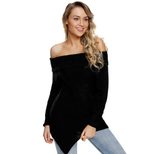 Asymmetrical Long Sleeve Wool Knit Sweater Solid Color Off Shoulder Neckline Womens Fashion Perf