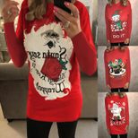 Long Sleeve Womens T Shirt Christmas Themed Comfortable Fabric Trendy Design Autumn Winter Wear