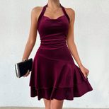 Velvet Halter Mini Dress Sexy Elegant Party Wear Autumn Winter Collection Wholesale Available