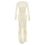 Summer Womens Dress V Neck Sheer Hollow Out Ruffled Lace Slim Fit Perfect for Parties and Events