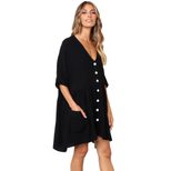 Summer Womens Dress Solid Color Short Sleeve V Neck Loose Fit Plus Size Casual Wear Wholesale Av