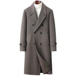 Mens Wool Blend Double Breasted Overcoat Stylish Long Casual Suit Jacket Perfect for Middle Aged