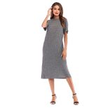 Womens Casual Solid Color Short Sleeve Round Neck Split Hem Dress Autumn Fashion Wholesale Avail