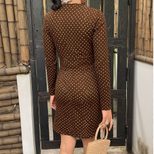 V Neck Lace Trim Polka Dot Bodycon Mini Dress Long Sleeve Slim Fit Autumn Winter Style Wholesale