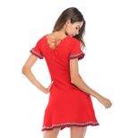 Vintage A Line Dress V Neck Back Tie Short Sleeve Waist Cinching Casual Wear for Women Wholesale
