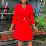 High Waisted Fashionable Midi Blazer Dress Pleated Design Tailored Fit Elegant Style Suitable fo