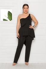 Plus Size Womens Jumpsuit Solid Color Comfortable Design One Shoulder Backless Style
