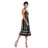 Womens Striped Color Block Chiffon Midi Dress V Neck Sleeveless Lightweight Fabric Spring Summer