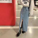 High Waisted Denim Skirt Sexy Front Slit Street Style Versatile Fashion Spring Collection Wholesale Available