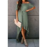 Off Shoulder Short Sleeve Maxi Dress Irregular Hem Summer Style Elegant Design Wholesale Availab