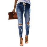 High Waisted Womens Skinny Jeans Stretchy Vintage Wash Drawstring Design Casual Autumn Winter We