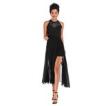 Chiffon Dress Sheer Panel Elegant Fit High Slit Flowy Hem Spring Summer Fashion Wholesale Availa