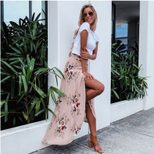 Chiffon Floral Print Midi Skirt Irregular Hem Tie Detail High Slit Summer Fashion for Women Wholesale Available