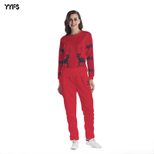 Womens Casual Sports Set Deer Print Pullover Sweatshirt and Fleece Lined Pants Fall Winter Collection