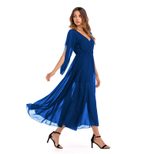 Womens Chiffon Maxi Dress Deep V Neck Color Block Flowy Design Spring Summer Fashion Wholesale A