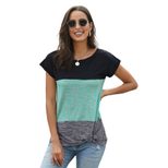 Color Block Asymmetrical Neck Short Sleeve Top Loose Fit Casual Style Perfect for Spring and Sum