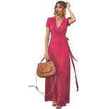 Womens Summer Dress Short Sleeve Deep V Neck Polka Dot Maxi Casual Wear low MOQ
