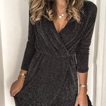 Asymmetrical Sequin Dress V Neck Long Sleeve Metallic Accents Fall Winter Fashion Wholesale Avai