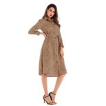 Chiffon Leopard Print Dress Long Sleeve Button Down Collar Fashionable Design Autumn Winter Coll