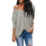 V Neck Off Shoulder Loose Long Sleeve T Shirt for Women Casual Autumn Style in Multiple Sizes