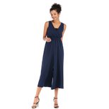 Womens Solid Color V Neck Jumpsuit Wrap Waist Adjustable Straps Wide Leg Three Quarter Length Ca