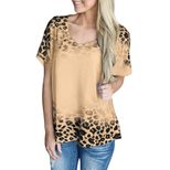 Leopard Print Womens T Shirt V Neck Short Sleeve Loose Fit Casual Style Summer Wear Wholesale Av