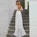 Summer Womens Evening Dress V Neck Short Sleeve Lace Floral Print Maxi Length Formal Events Whol