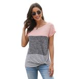 Color Block Asymmetrical Neck Short Sleeve Top Loose Fit Casual Style Perfect for Spring and Sum