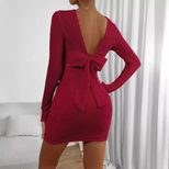Red Bodycon Dress High Waist Slim Fit Backless Round Neck Autumn Winter Fashion Wholesale Availa