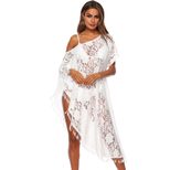 Lace Tassel Off Shoulder Dress Solid Color Asymmetrical Hem One Shoulder Design Beachwear for Su
