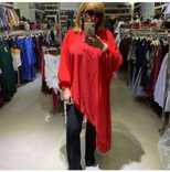 Plus Size Womens Dress Solid Color Irregular Hem Chiffon Fabric Fashionable for Moms Suitable fo