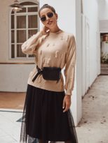 Womens Knit Sweater Slim Fit Lantern Sleeves Frayed Hem Winter Fashion for Casual Wear Wholesale