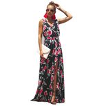 Summer Womens Floral Print Maxi Dress with V Neck and Sleeveless Design for Casual Wear in Multiple Sizes