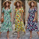 Fashionable Short Sleeve Dress Original Design Floral Print Spring Summer Style Perfect for Vaca